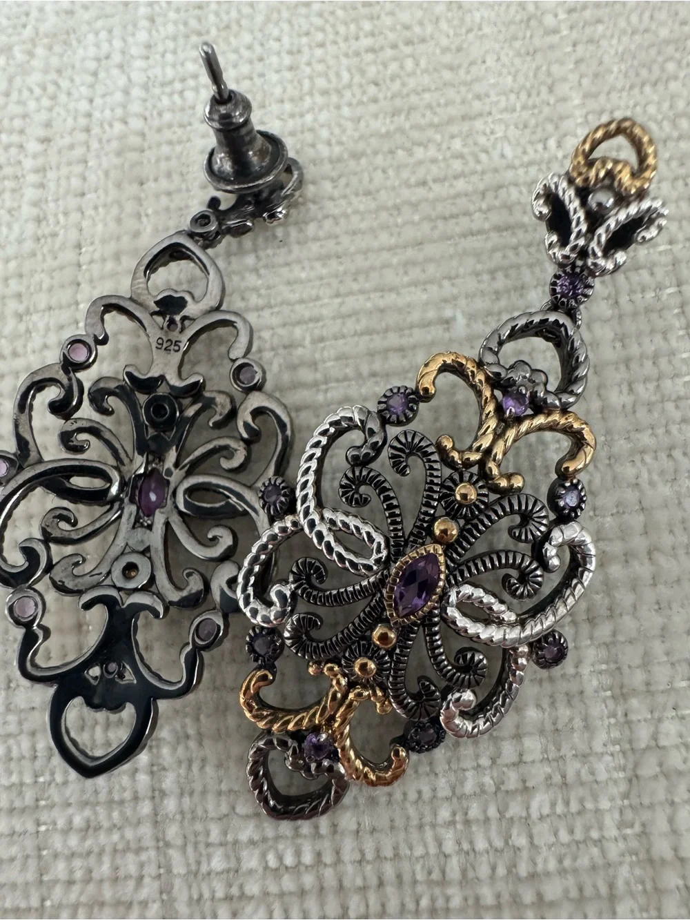 Style Avenue Byzantium 925 Sterling Silver Rhodium Amethyst Dangle Earrings